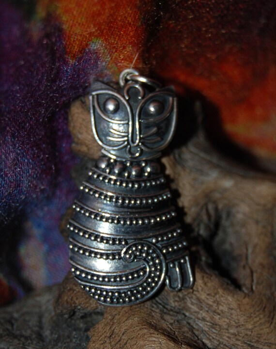 Vintage Balinese Sterling Silver Kitty Cat Dots S… - image 3