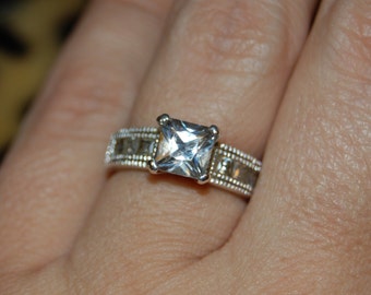 Vintage Princess Cut CZ 925 Sterling Milgrain Engagement Wedding Solitaire Ring #BKC-RNG25