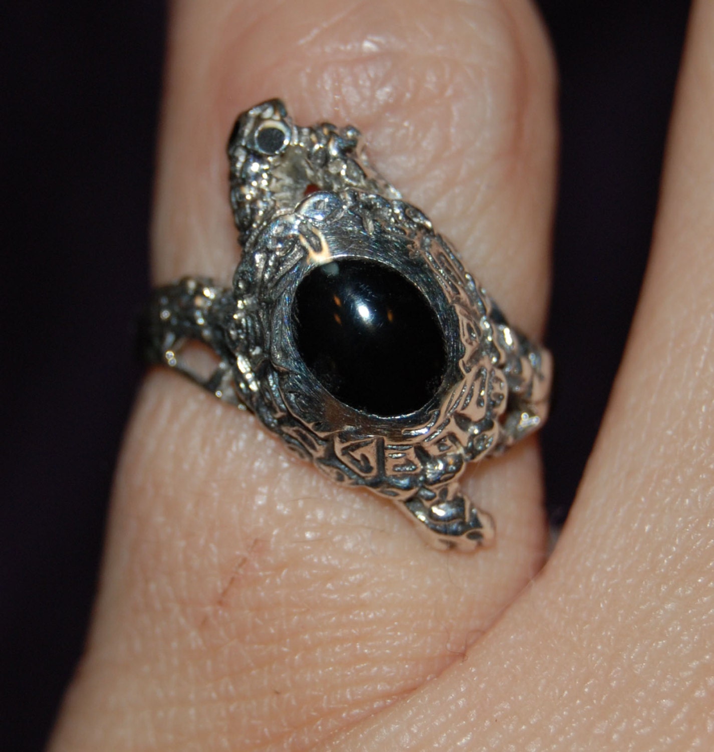 Vintage Sterling Silver Sea Turtle Black Onyx or Enamel Shell Back 925 ...