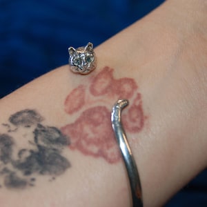 Wrap Flex Cuff Vintage Sterling Blue Eyed Silver Kitty Cat Face to Tail Bracelet #BKB-KBRCT33