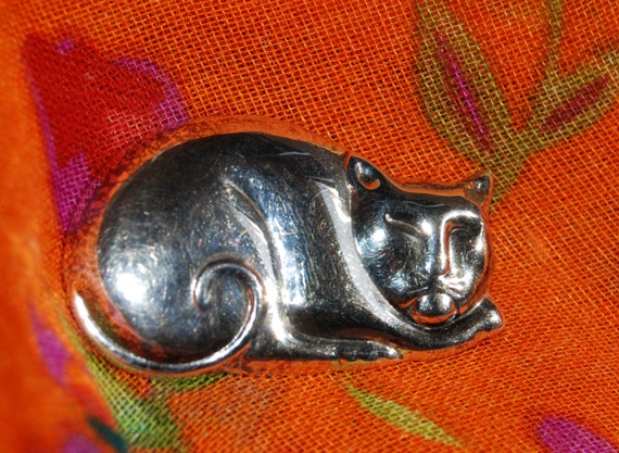 Vintage Retro Sterling Silver Kitty Sleeping Whis… - image 1
