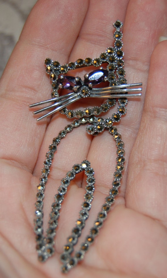 Amethyst and Marcasite Articulated Retro Mod Cat … - image 4