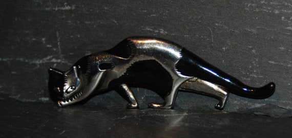 Vintage Silver and Black Enameled Prowling Calico… - image 3