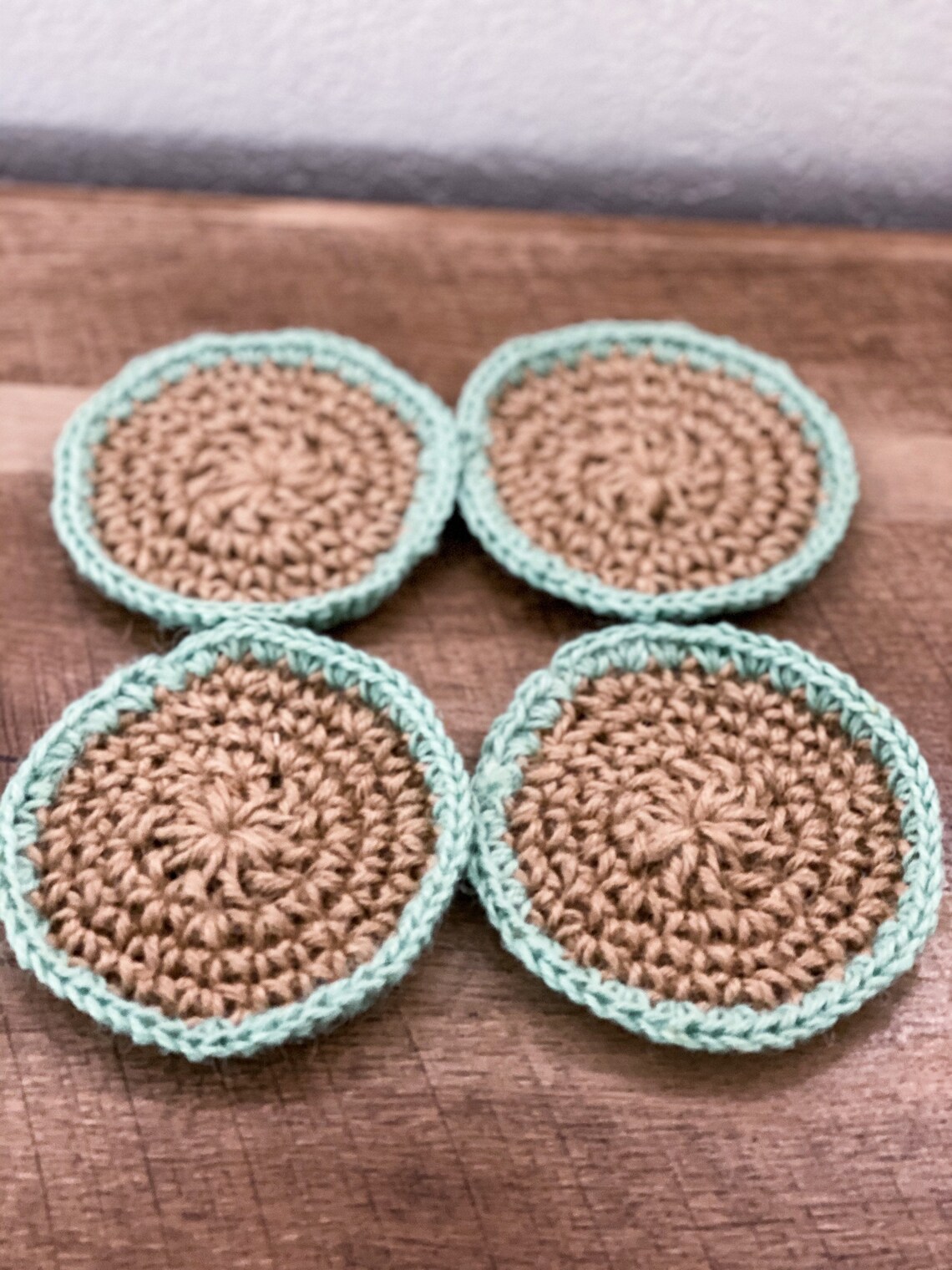 Crochet Jute Coasters Blue Coffee Coasters Natural Coffee Etsy
