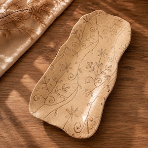 Ceramiczny talerz do serwowania, prostokątna taca do serwowania w stylu botanicznym, ręcznie robione naczynie ceramiczne, talerz do sushi, talerz na przystawki