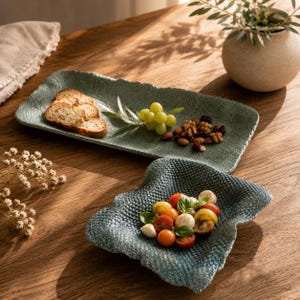 Ceramic Serving Tray Set, Handmade Textured Plates, Modern Rustic Table Decor, Artisan Pottery Platters, Kitchen Gift