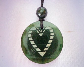 Nephrite jade sparkle faceted bead and heart carved pendant. S36