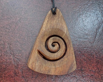 NZ pine wood Maori Koru spiral pendant. W118