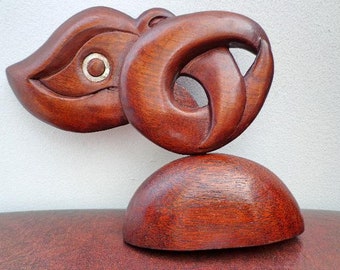 Wood fish carving statue with conch eye. W116