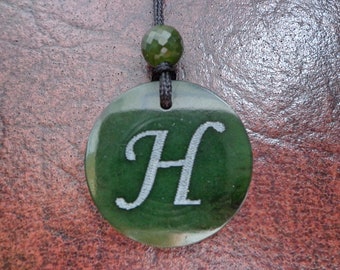 Nephrite jade sparkle faceted bead and H capital pendant. S73