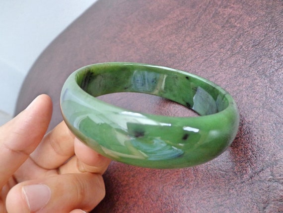 Fine Chinois Vert Naturel Bleu Bracelet Jonc Jade fait main