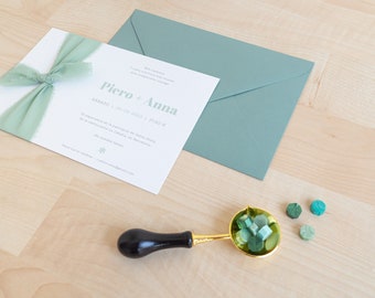 Maritime wedding invitations, beach wedding invitations, frayed ribbon invitation, minimalist color mint invitations