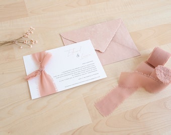 Maritime wedding invitations, wedding invitations on the beach, invitation ribbon frayed, minimalist peach invitations