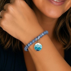 Ocean Waves Beaded Stretch Bracelet - - LadybugfeetDesigns -
