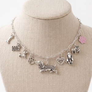 Dog Person Multi Charm Link Necklace, Silver - 20 inch - - LadybugfeetDesigns -