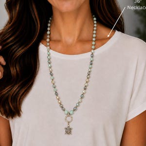 Sea Turtle Semi-Precious Gemstone Necklace - 36 inch - - LadybugfeetDesigns -