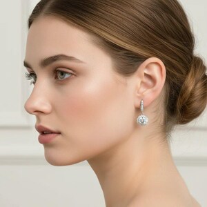 CZ Diamond Halo Earrings-APRIL Birthstone-Wedding Jewelry - - LadybugfeetDesigns -