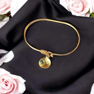 Gold Birthstone Cuff bangle, European Charm Bracelet - - LadybugfeetDesigns -