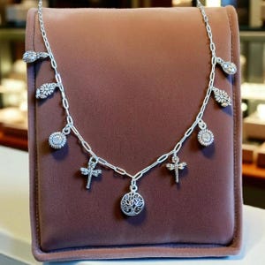 Nature Lover Multi Charm Link Necklace, .925 Sterling Silver - 20 inch - - LadybugfeetDesigns -