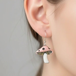 Rustic Whimsical Mushroom Hook Earrings - - LadybugfeetDesigns -
