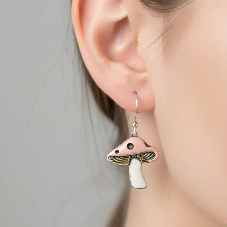 Rustic Whimsical Mushroom Hook Earrings - - LadybugfeetDesigns -