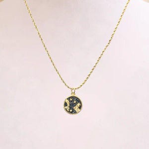 Blue Enamel Zodiac Pendant Necklace, Gold - 20 inches - - LadybugfeetDesigns -