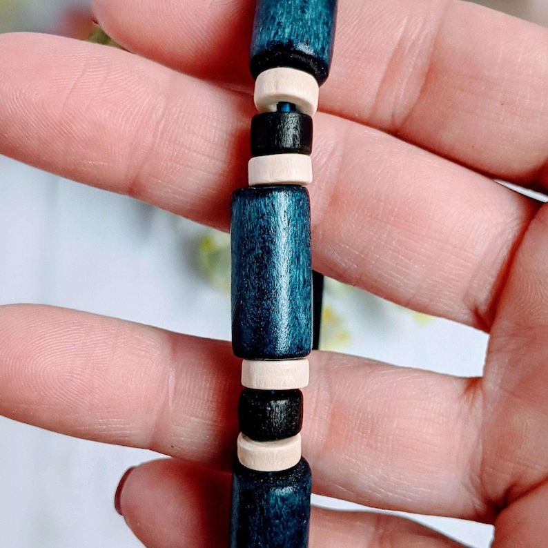 Blue Barrel Bead Stretch bracelet - Unisex - - LadybugfeetDesigns -