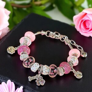Dog Paw European beaded bracelet - Silver - - LadybugfeetDesigns -
