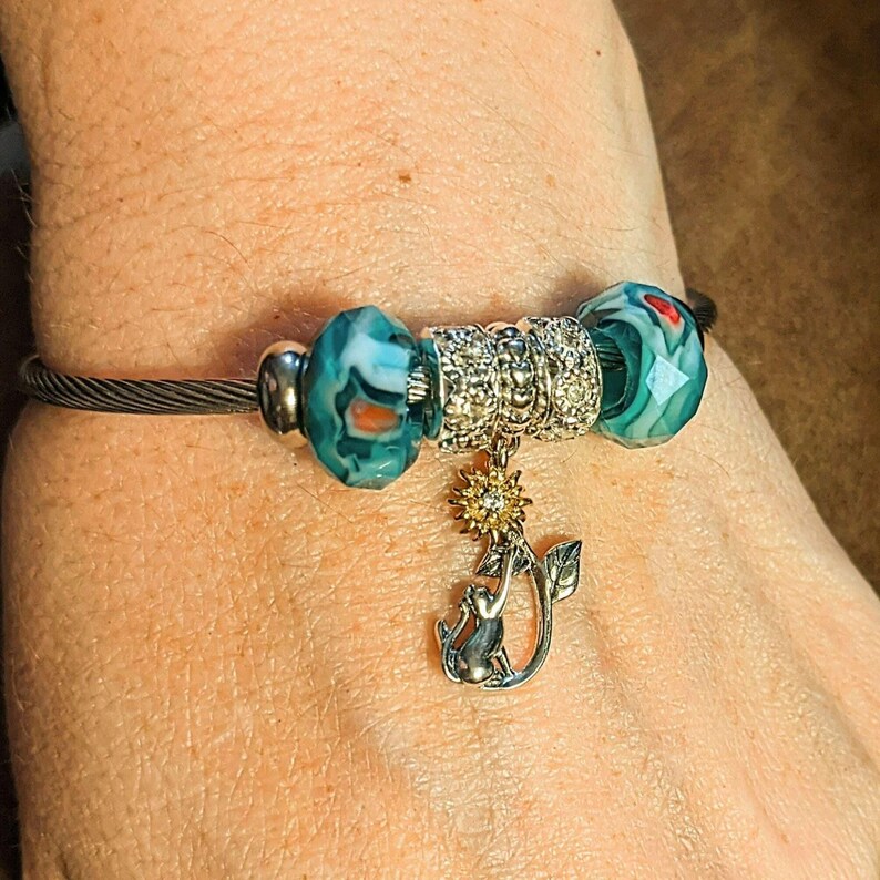 Playful Kitty Euro Cuff Wrap Bracelet, Silver - - LadybugfeetDesigns -