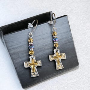 Two-Tone Cross Beaded Earrings - - LadybugfeetDesigns -