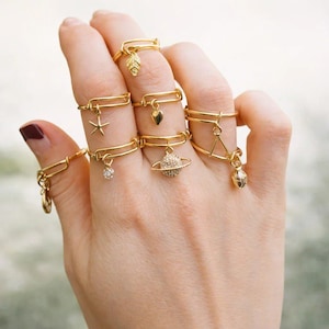 DESIGN YOUR Charm Ring, Adjustable 14k Gold Filled charm dangle ring - - LadybugfeetDesigns -