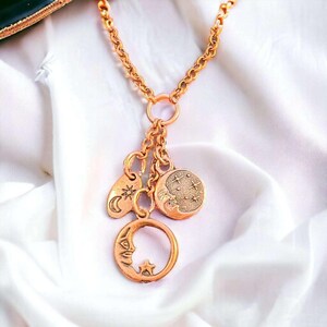 Crescent Moon Copper Charm Keeper Necklace, 18-24 inch - - LadybugfeetDesigns -