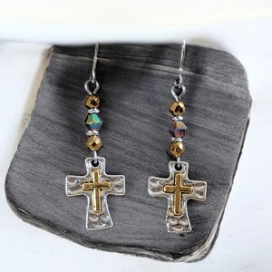 Two-Tone Cross Beaded Earrings - - LadybugfeetDesigns -