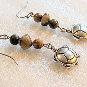 Turtle Red Creek Jasper Hook Earrings, Silver - - LadybugfeetDesigns -