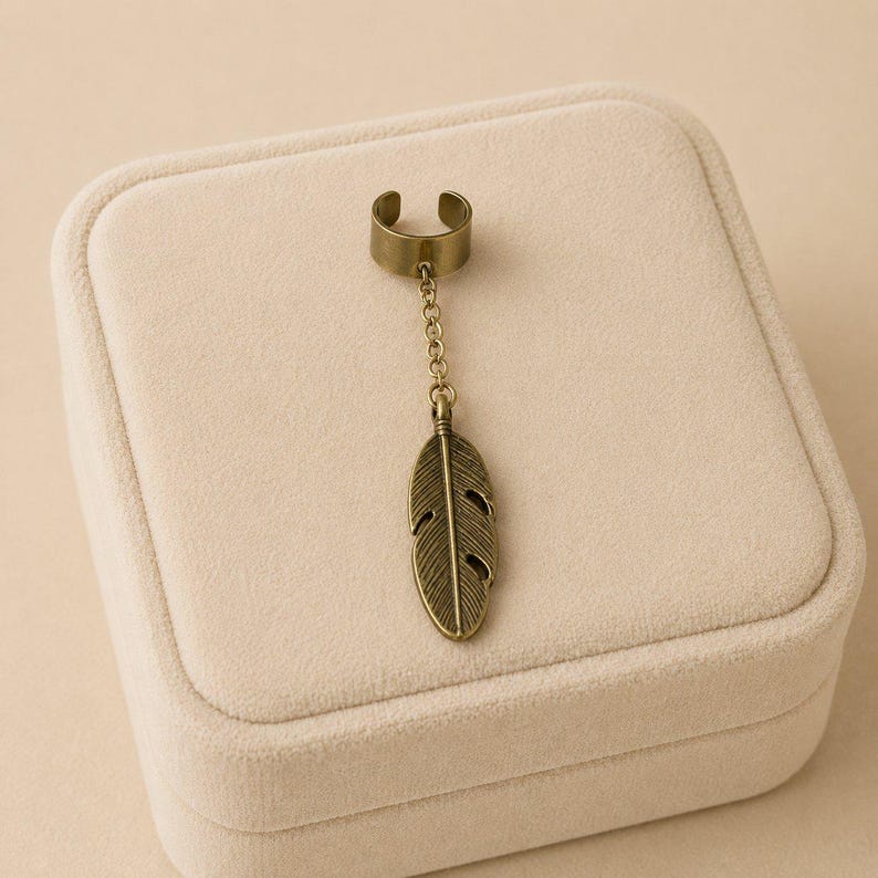 Feather Ear Cuff, Antique Bronze - - LadybugfeetDesigns -
