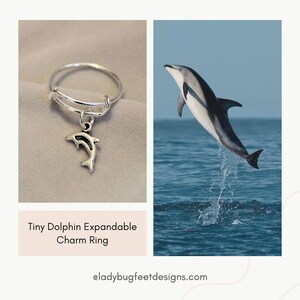 Tiny Dolphin Expandable Charm Ring,Gift for her - - LadybugfeetDesigns -