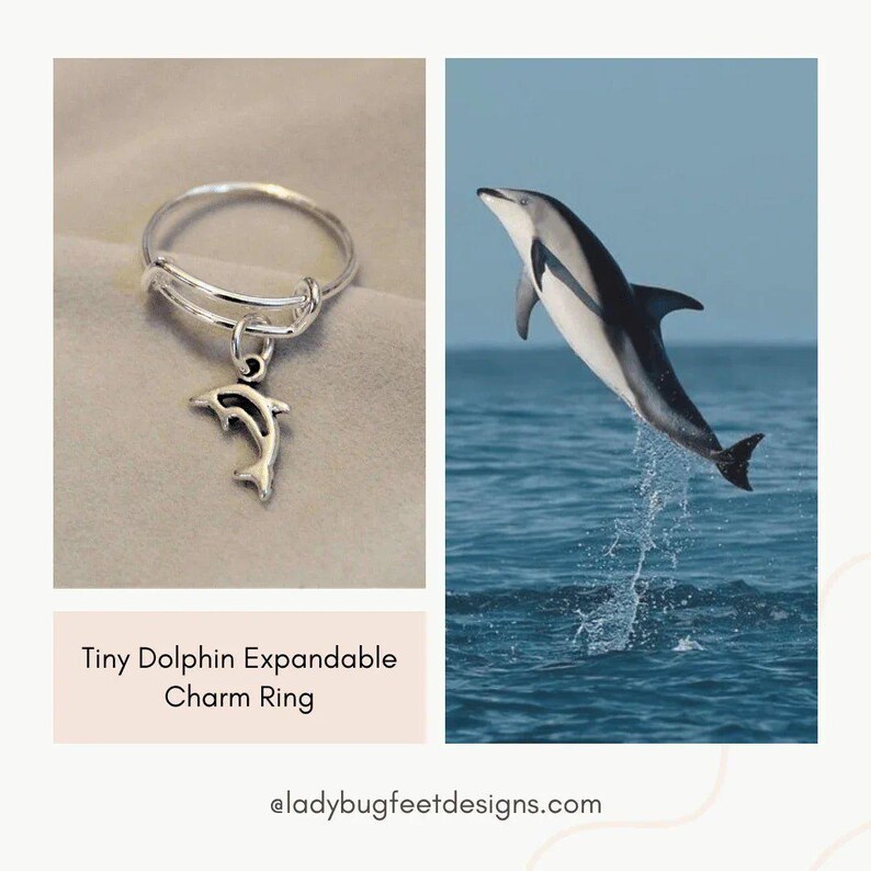 Tiny Dolphin Expandable Charm Ring,Gift for her - - LadybugfeetDesigns -