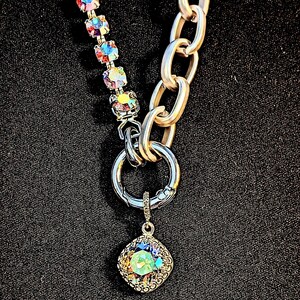 Crystal & Silver Snap Ring Necklace, Matte Silver - 22 inch - - LadybugfeetDesigns -