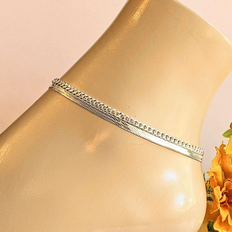 Silver Cuban Chain Anklet - - LadybugfeetDesigns -