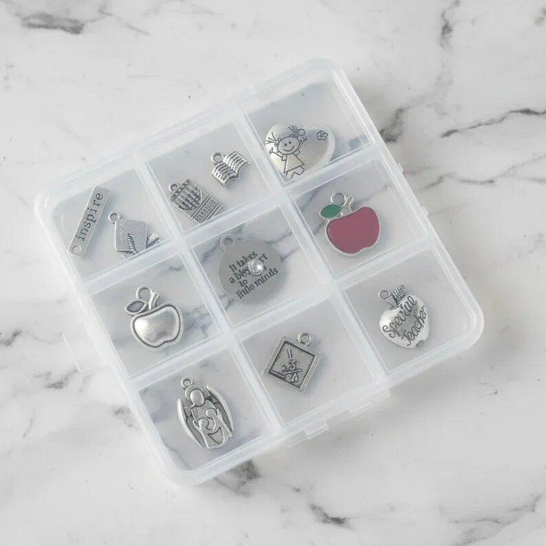 Teacher Charm Box - 11 pc., Silver - - LadybugfeetDesigns -