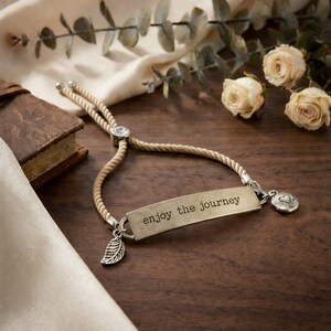 Enjoy the Journey, Inspirational Quote Twisted rope bolo Bracelet - - LadybugfeetDesigns -