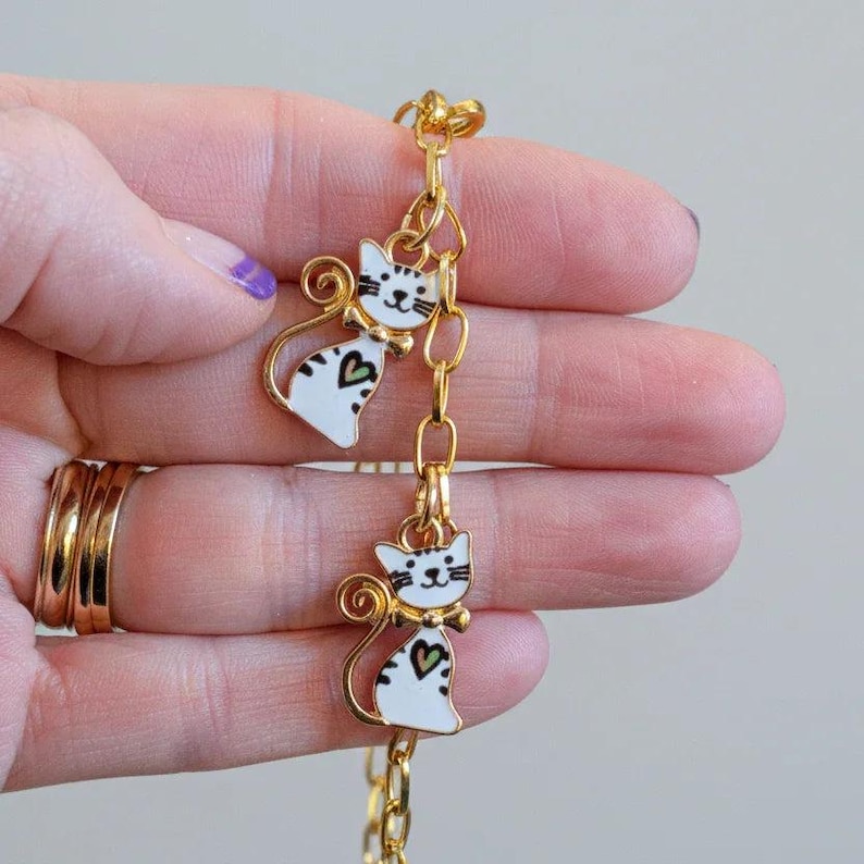 Kitty Cat Charm Bracelet, Gold-Tone - - LadybugfeetDesigns -