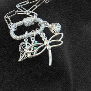 Large Dragonfly, Garden Friends Carabiner Necklace, Silver - Adjusts up to 20 inches - - LadybugfeetDesigns -