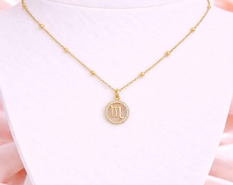 Collar con símbolo del zodiaco de circonita cúbica, dorado, 45 cm
