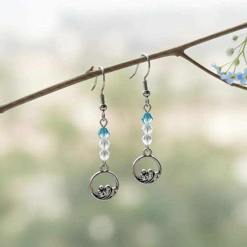 Ocean Wave Crystal Earrings - - LadybugfeetDesigns -