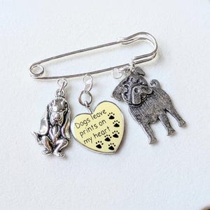 Dogs Leave Prints on my Heart Safety Pin Brooch, Purse Charm - - LadybugfeetDesigns -