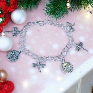 Silver Dragonfly Charm Bracelet - - LadybugfeetDesigns -