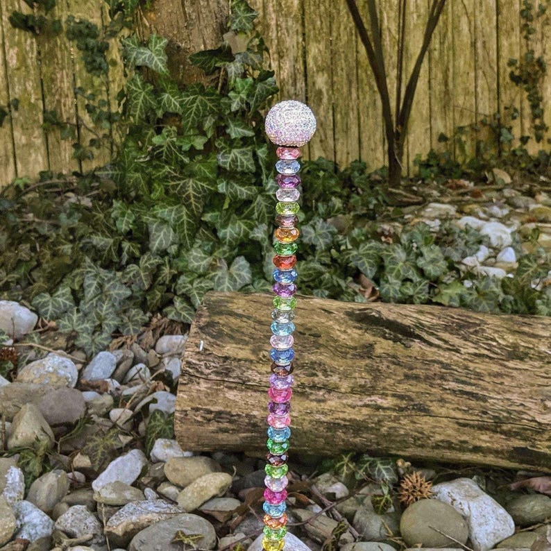Fairy Wand Garden Stake/ Crystal Fairy Garden 12"or 24" Stake/ Suncatcher - - LadybugfeetDesigns -