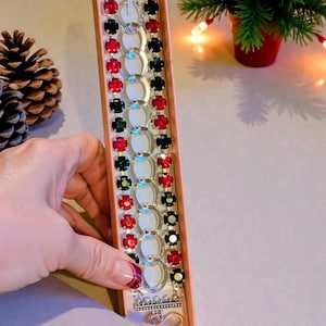 Red and Deep Green Multi Faceted Crystal Bracelet-Large 8 inch - - LadybugfeetDesigns -