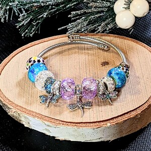 Dragonfly Euro Cuff Wrap Bracelet, Silver - - LadybugfeetDesigns -